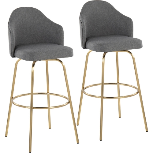 Ahoy 29" Bar Stool in Grey Fabric, Gold Metal & Gold Footrest (Set of 2)